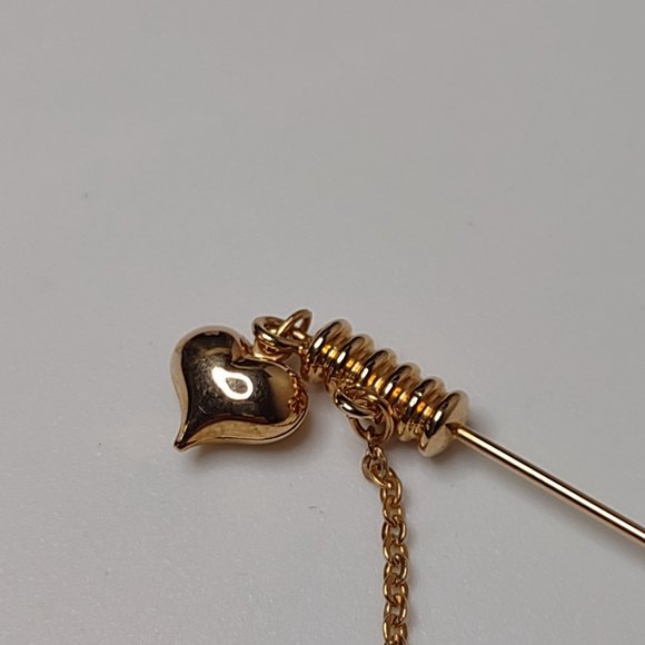 Gold Tone Stick Pin With Dangling Heart - Picture 2 of 8